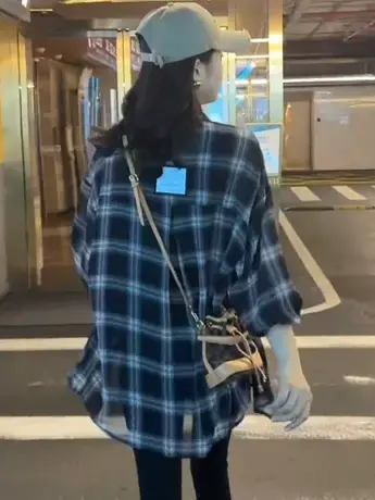 韩版格子衬衫外穿女防晒中长款夏季气质薄款长袖衬衣百搭宽松外套商品大图