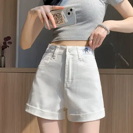 牛仔短裤女2024年夏季新款高腰直筒a字显瘦小个子薄款卷边热裤潮商品大图