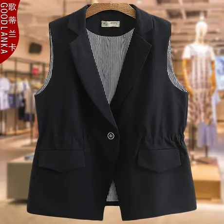 中年妈妈春秋款西装马甲外套洋气时尚加肥加大码一粒扣黑色马夹女商品大图