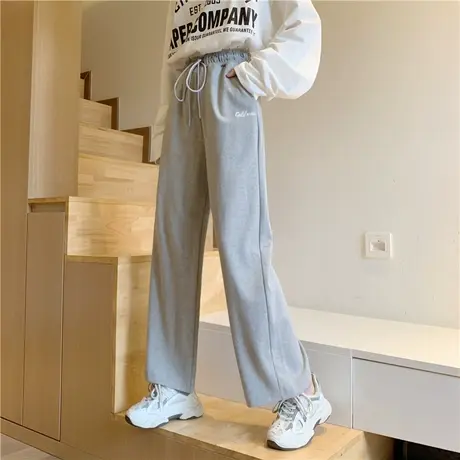 烟管阔腿裤子女秋冬宽松高腰直筒显瘦百搭休闲运动哈伦长裤潮ins图片