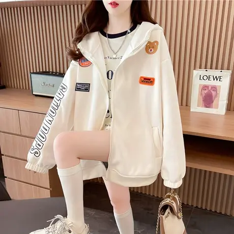 外套女2023新款秋冬韩版宽松加绒加厚小个子保暖百搭学生开衫卫衣商品大图