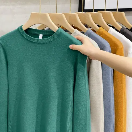 圆领毛衣男2023新款潮流休闲套头打底衫宽松保暖男士针织衫秋冬季商品大图