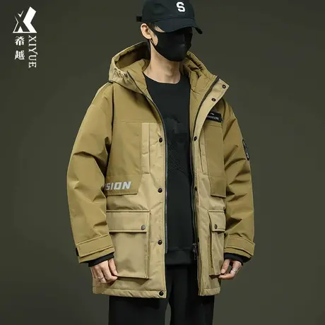 90鸭绒中长款连帽羽绒服男冬季宽松保暖加肥加大7XL胖子大衣外套商品大图