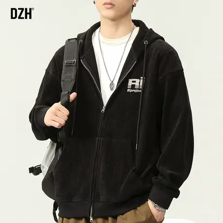 男士重磅连帽卫衣男秋季潮牌黑色开衫拉链外套2023年新款休闲上衣商品大图