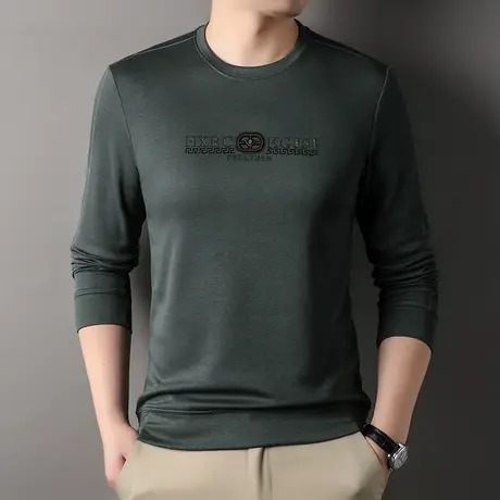 男士卫衣长袖2023年新款打底衫圆领潮流印花t恤上衣服中年人外套商品大图