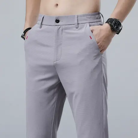 冰丝运动休闲长裤男士直筒宽松紧腰弹力夏季薄款夏天透气空调夏裤商品大图