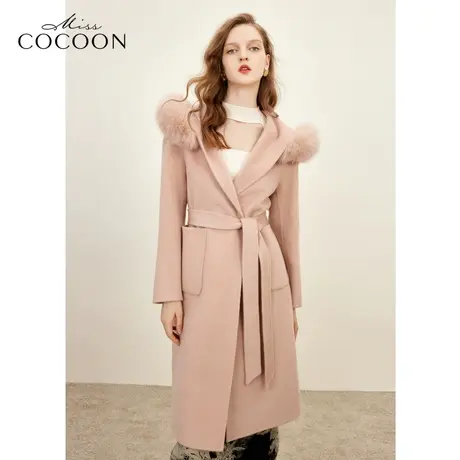 missCOCOON静奢风狐狸毛连帽双面羊毛大衣女2023秋冬新款毛呢外套图片