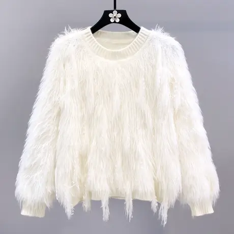 小香风设计感流苏毛衣女冬季2023新款日系甜美宽松短款针织衫上衣商品大图