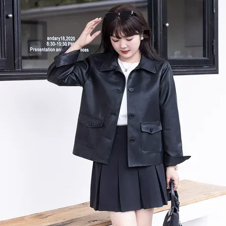 大码女装短款外套2024冬季新款气质胖妹妹显瘦宽松长袖防皮衣夹克图片