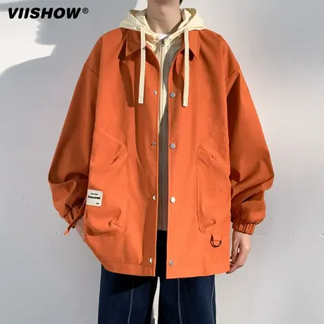 VIISHOW美式假两件加绒加厚夹克外套男秋冬季连帽潮流冲锋衣男款商品大图