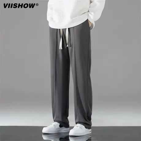 VIISHOW裤子男生冬季款宽松直筒阔腿休闲长裤垂感加绒加厚运动男商品大图