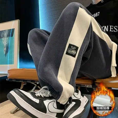 裤子男春秋季新款加绒加厚保暖束脚休闲长裤美式宽松潮流运动卫裤图片