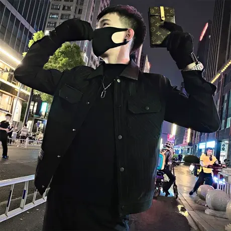 春秋季翻领夹克男潮牌休闲2022新款男装上衣机车褂子痞帅潮流外套商品大图