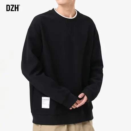 男生黑色假两件卫衣男春季圆领2024年新款简约百搭上衣休闲打底衫商品大图