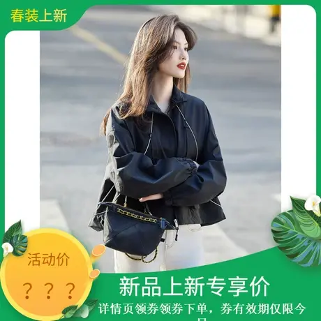 时尚百搭简约短款外套女士2024年春季新款休闲风日系宽松夹克上衣商品大图