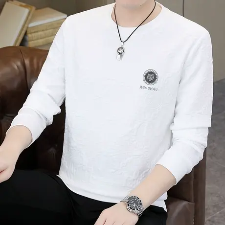 圆领卫衣男2024秋季新款潮流时尚提花休闲百搭长袖T恤打底衫上衣图片