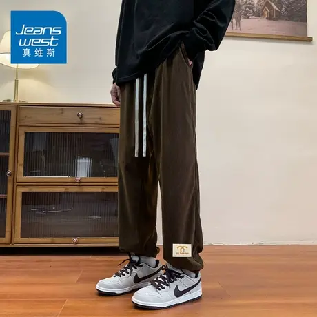 KZ真维斯秋冬季灯草绒休闲长裤男士束脚灯芯绒条绒裤子加厚款冬装商品大图