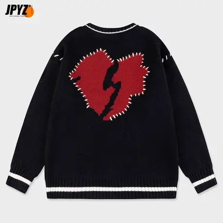 爱心刺绣圆领毛衣男秋冬设计感小众日系套头针织衫宽松潮流毛线衣商品大图