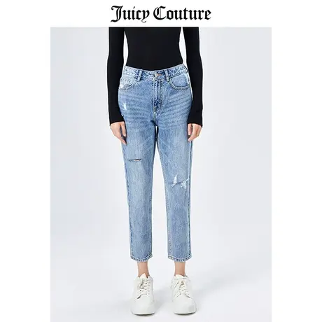 Juicy Couture橘滋美式夏季新款时尚高腰水磨潮流破洞牛仔长裤女商品大图