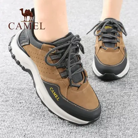 Camel/骆驼男鞋冬季新款品真牛皮加绒保暖厚底徒步正户外休闲鞋子商品大图