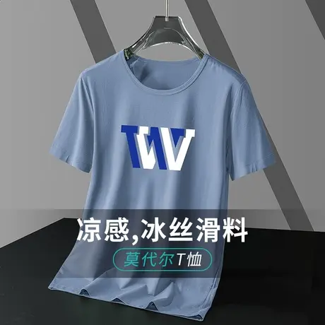 莫代尔短袖t恤男装2023新款夏季冰丝速干凉感半袖潮牌印花体恤衫商品大图