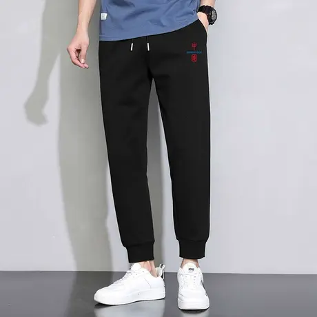 黑色长裤子男春夏季休闲运动裤中国潮流九分抽绳小脚束脚卫裤百搭图片