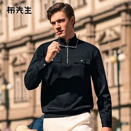 MrBu布先生微廓形口袋装饰拉链小立领长袖T恤秋冬纯色男装BT11966商品大图