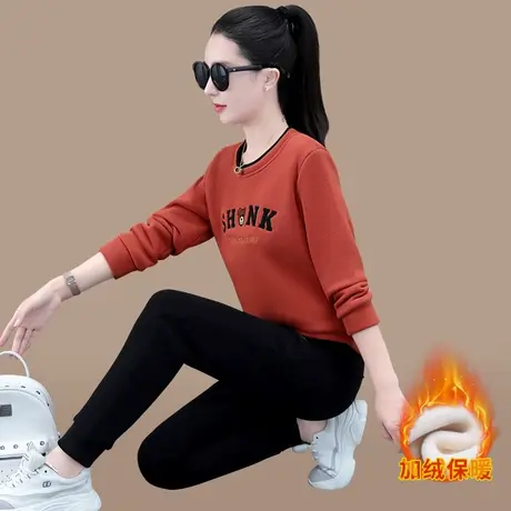 加绒加厚运动套装女秋冬2023年新款时尚宽松圆领卫衣休闲服两件套商品大图