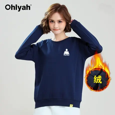 Ohlyah品牌 小熊卫衣女情侣装ins潮宽松韩版加绒加厚无帽圆领外套商品大图