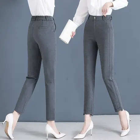 小个子西装裤女春季灰色休闲高腰显瘦西裤高级感修身小脚烟管裤子图片