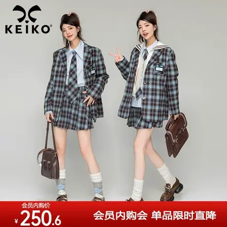 KEIKO 学院风格纹西装外套2023秋季高级感复古韩版垫肩小西服制服商品大图