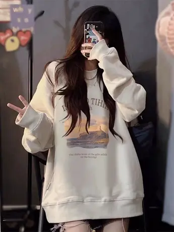 美式复古hiphop潮牌卫衣女春秋薄款宽松韩版上衣慵懒风小个子外套商品大图