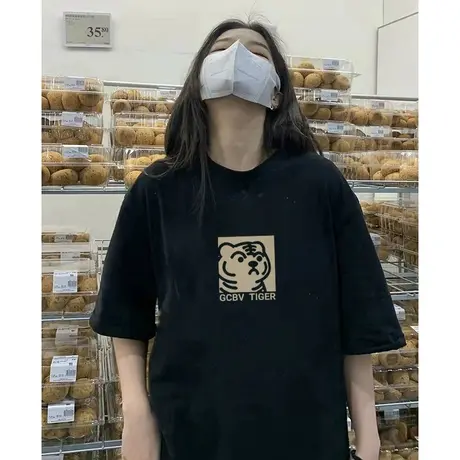 纯棉短袖t恤女百搭韩版宽松ins潮夏季小众设计感oversize半袖上衣图片