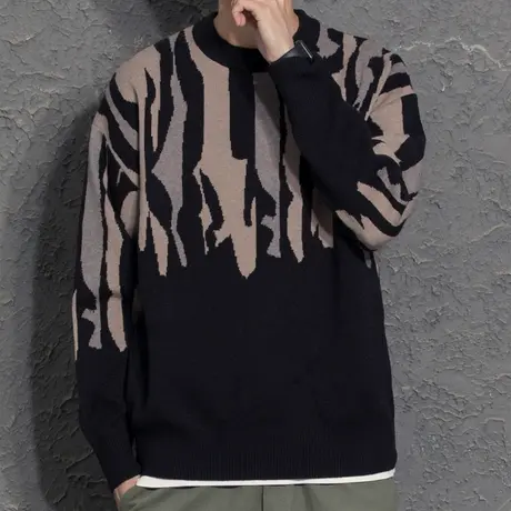 奕飏美式潮牌痞帅毛衣男21新款潮男穿搭ins潮青年秋冬线衣打底衫商品大图