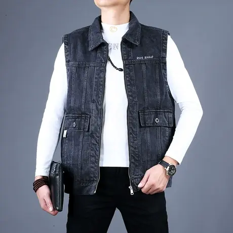 2023男士新款春秋牛仔马夹黑色春秋时尚百搭修身时尚男潮牌休闲款图片