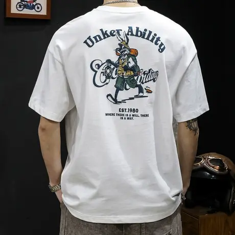 纯棉白色短袖t恤男士宽松大码潮牌夏季2023新款男款衣服男装体恤商品大图