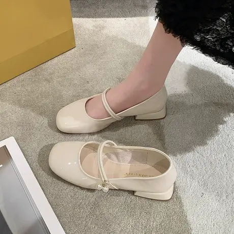 法式温柔玛丽珍单鞋女款夏季2023年新款粗跟配裙子仙女珍珠小皮鞋商品大图
