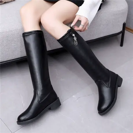 靴子弹力长筒靴骑士靴高筒靴马丁靴2023加绒长靴平底不过膝靴子女商品大图