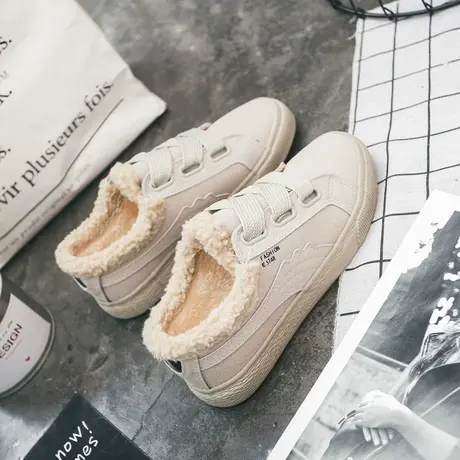 2020秋冬季新款二棉鞋女学生韩版百搭加绒帆布鞋女ins港风板鞋潮图片