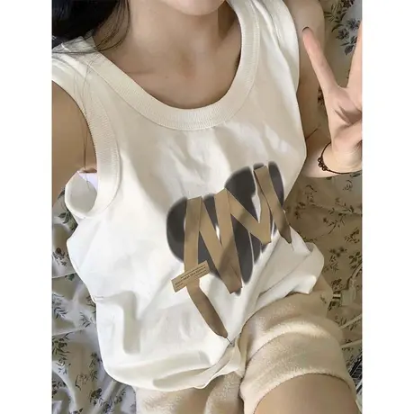 纯棉吊带背心女2023新款夏季运动风中长款宽松无袖t恤上衣篮球服图片