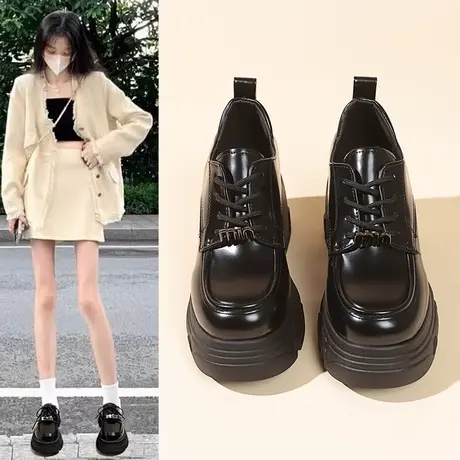 小皮鞋女配裙子2024春秋季新款高跟通勤职业女鞋厚底粗跟乐福鞋商品大图