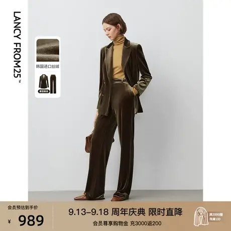 朗姿2023年冬季新款复古高级感垂感显瘦丝绒裤休闲裤显高阔腿裤女商品大图