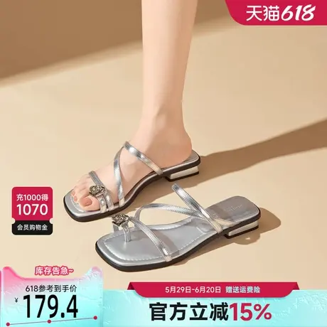 戈美其夹趾罗马凉拖鞋女2025夏季时尚方头低跟法式绝美凉拖女鞋图片
