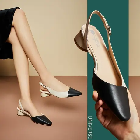 清仓夏季包头凉鞋女粗跟女鞋子真皮软皮时尚妈妈鞋低跟舒适商品大图