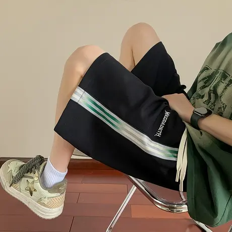 休闲短裤男夏季新款渐变拼接潮牌宽松运动裤港风薄款外穿五分裤子商品大图