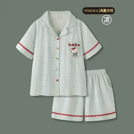 睡衣女款A类凉感纯棉短袖套装男女士新款夏季可爱猫咪情侣家居服图片