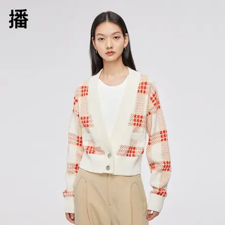 【清仓】播春新品商场同款复古截短造型彩色格纹针织短款开衫BDQ1商品大图