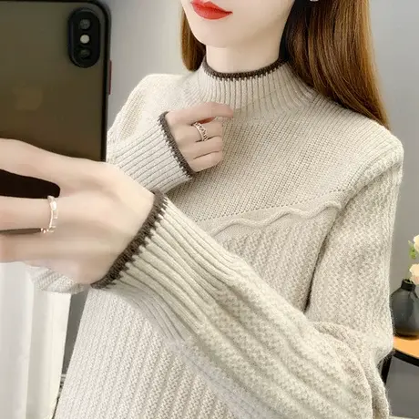 女士慵懒半高领毛衣女加厚秋冬装2023年新款爆款宽松打底衫女冬季图片