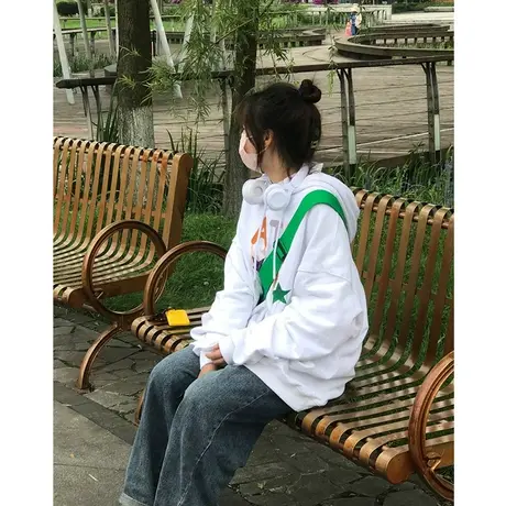 国潮牌宽松卫衣女装美式复古高街hiphop加绒带帽外套秋冬ins上衣图片