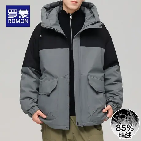 罗蒙连帽羽绒服男士2025新款冬季户外冲锋衣撞色潮流加厚保暖外套商品大图